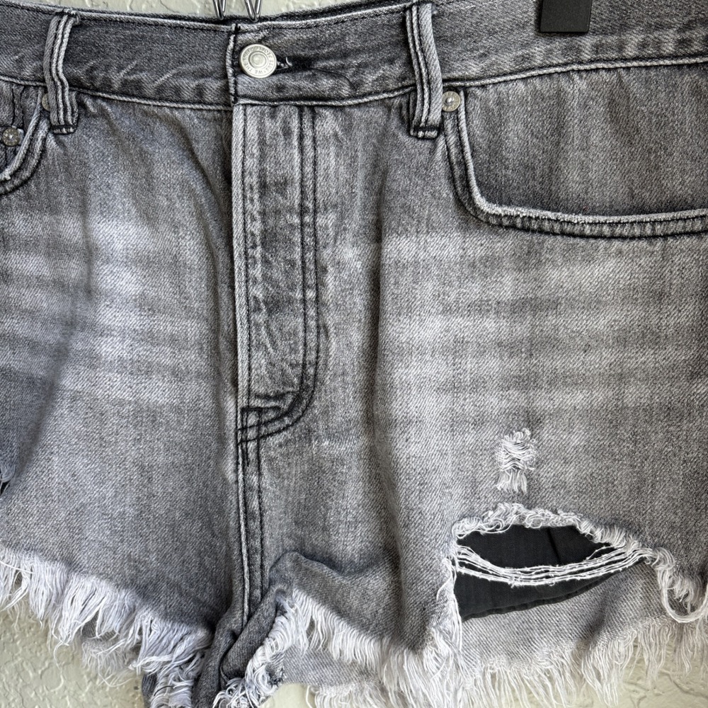 We The Free Free People Womens 31 Shorts Denim Grey Distressed Frayed Hem High - Picture 2 of 8